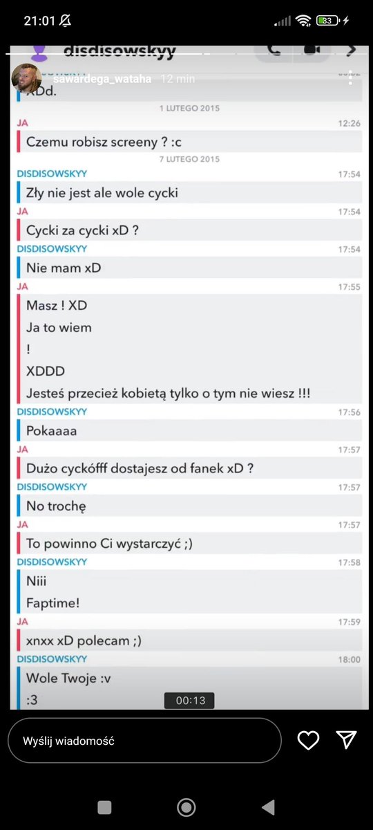 Trypl3X's tweet photo. Wardęga po zrobieniu głębszego researchu dodał kilka instastories ze screenshotami. Na tych screenshotach wyraźnie widać, że Dizowskyy prosił małoletnią o nudesy po czym robił z tego zrzutu ekranu i chwalił się innym.
#PandoraGate https://t.co/TP5db36Qly