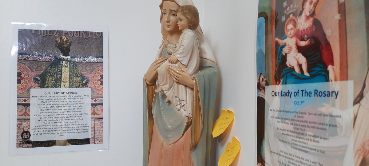 EdTheChaplain's tweet photo. Our Lady of the Rosary, and, inspired by #BlackHistoryMonth Our Lady of Africa in the LRI Chapel @Leic_Chaplaincy https://t.co/Nkm9iL1Ycc