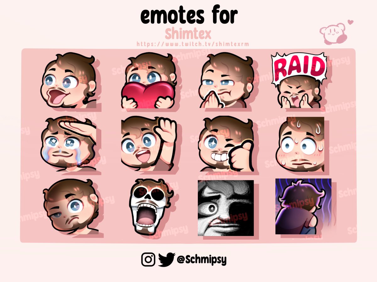 Finally done ! Twitch Emotes for @Shimtex 🫶🏻 Thank you for trusting me! 🌷🩷 Danke !

#twitch #twitchartist #twitchemotes