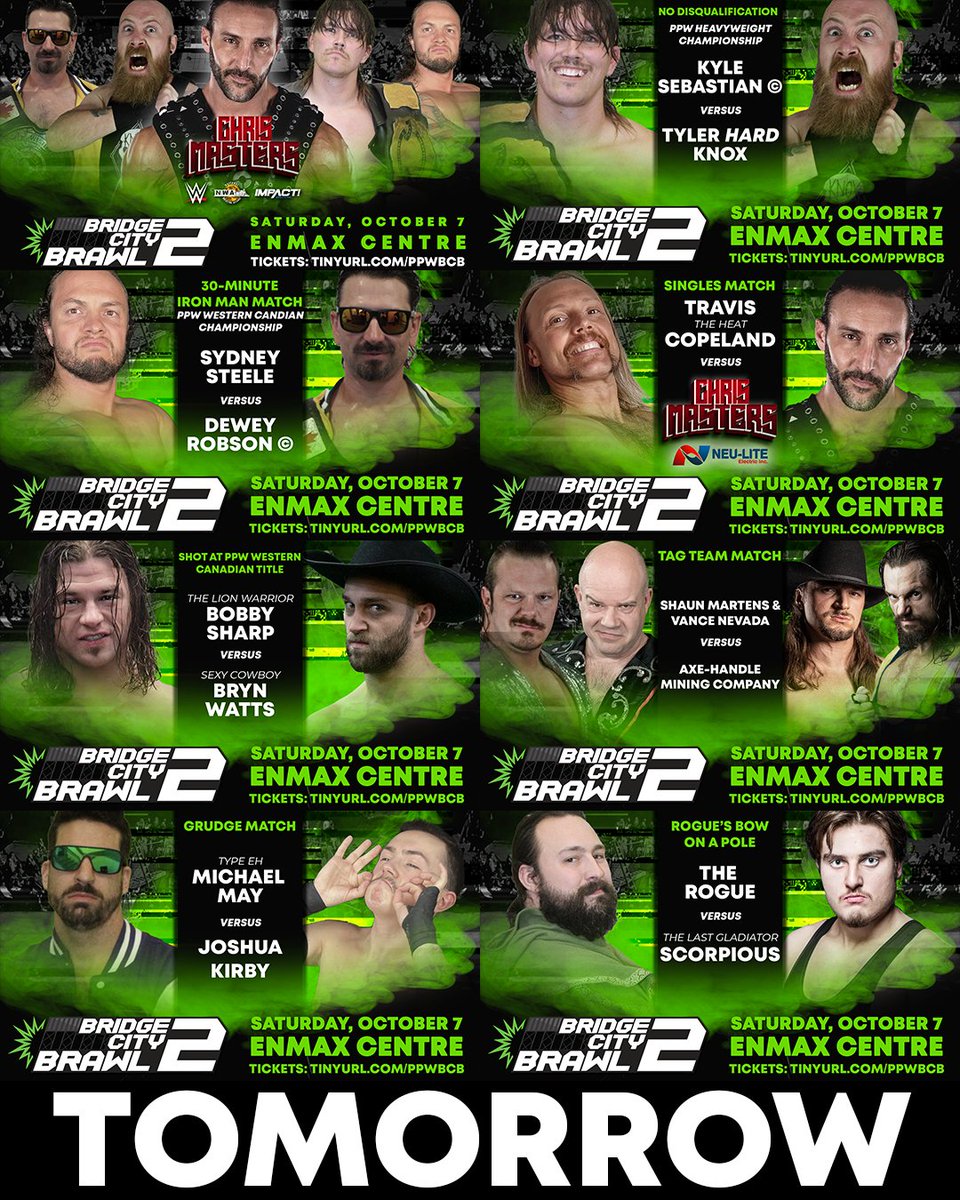 TOMORROW NIGHT! PPW returns to the @enmaxcentre LIVE with BRIDGE CITY BRAWL 2 feat @ChrisAdonis! This is one of the most fully loaded cards in PPW's history!