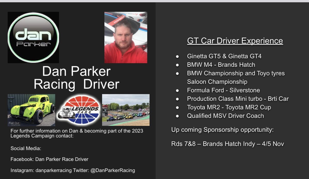 We are supporting an #exserviceman <a href="/DanParkerRacing/">Dan Parker Racing</a> to get back on the grid in the <a href="/UKLegends/">Legends Cars Championship</a> championship <a href="/Brands_Hatch/">Brands Hatch</a> #sponsorship #opportunites #motorsport #brandshatch #uklegends