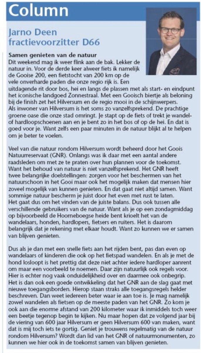 Vandaag rij ik de Gooische 200 door o.a. het <a href="/mooigooi/">mooigooi</a>. 

Een mooie aanleiding voor de column van deze week raadspagina <a href="/GooienEembode/">De Gooi en Eembode</a>