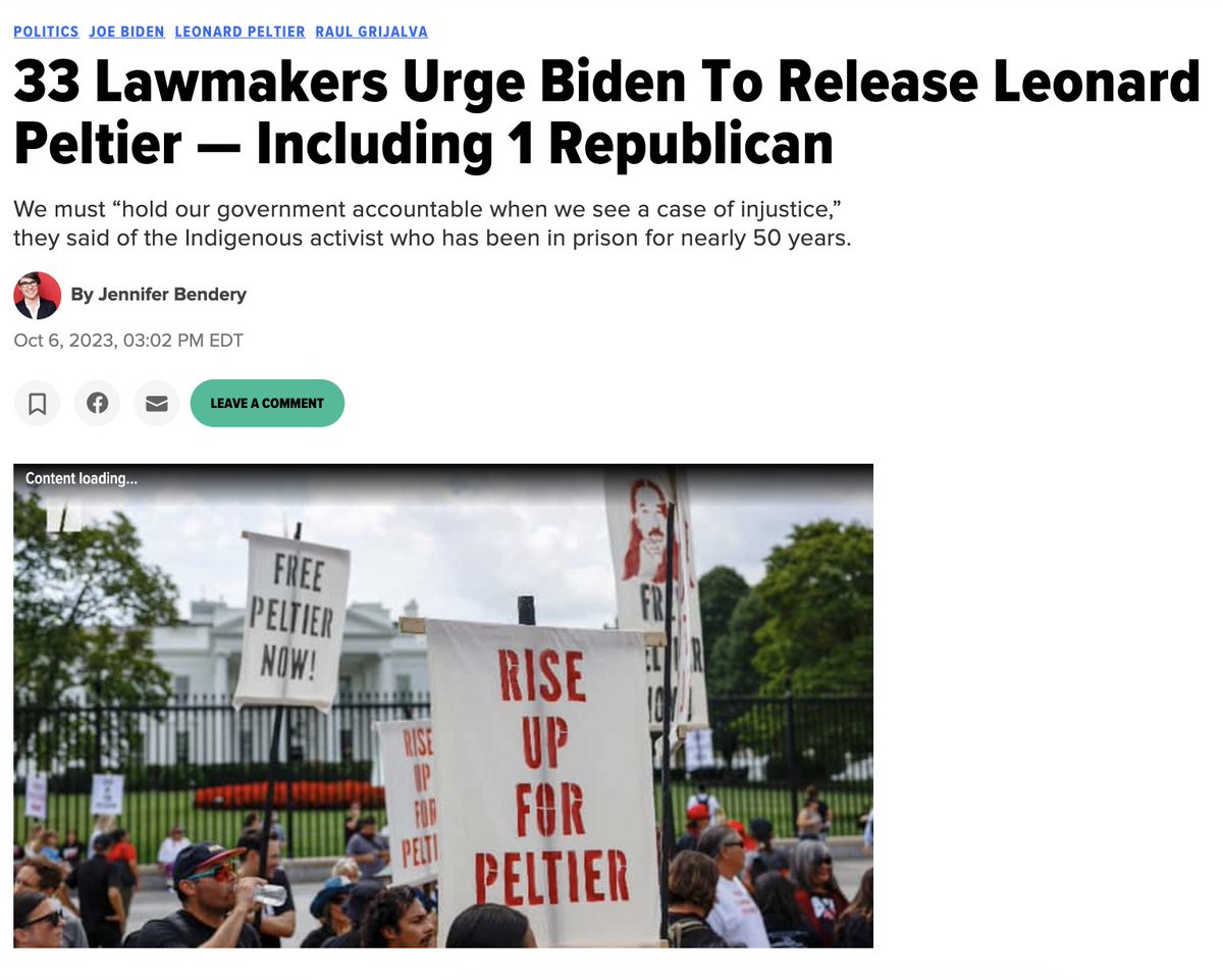 NEW: More Democrats and now a Republican (!) in Congress today called on President Biden to grant clemency to Leonard Peltier, the ailing 79-year-old Native American rights activist who has been in prison for nearly 50 years.

huffpost.com/entry/leonard-…
