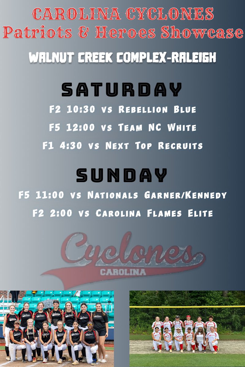 Carolina Cyclones game schedule for this weekend!! 🥎 So excited 🙌