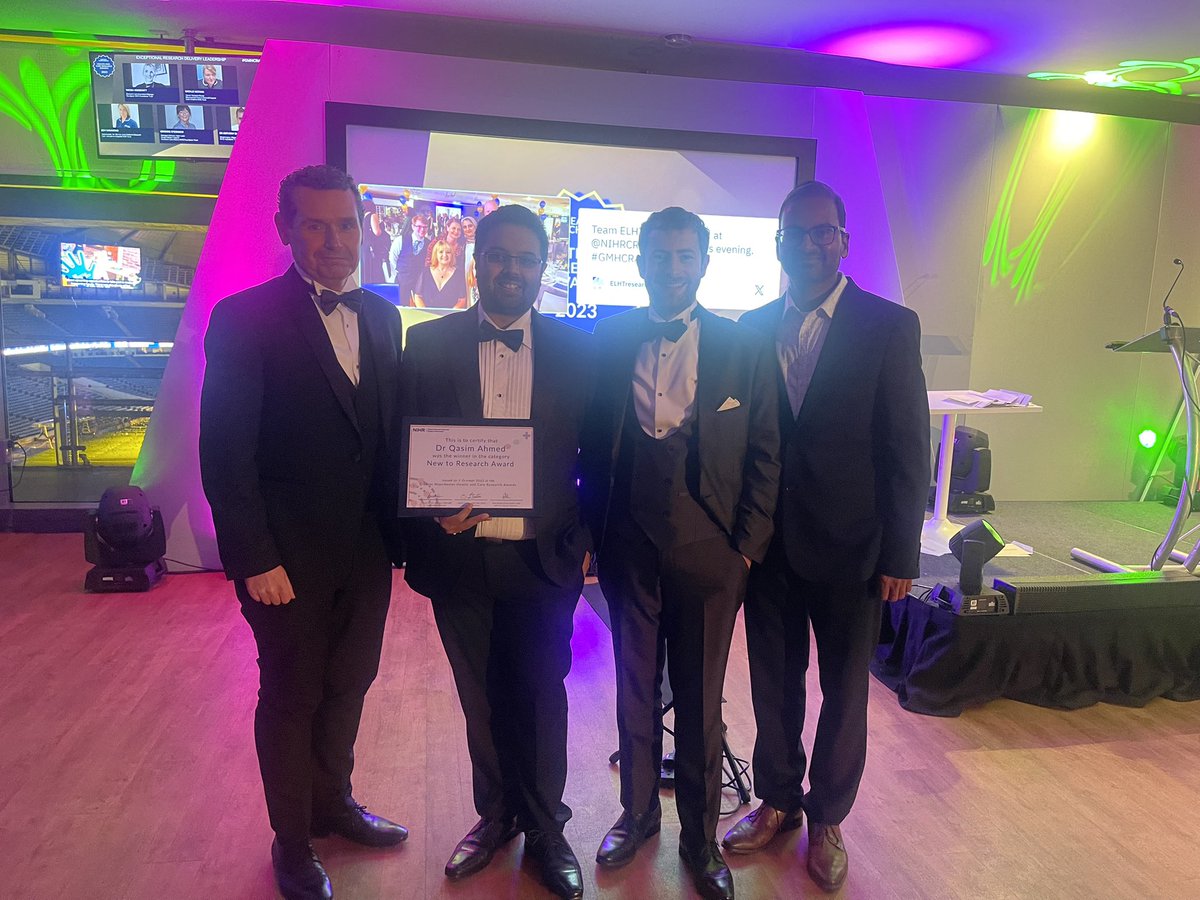 What an amazing turn out for the Crit care team at the CRN Greater Manchester awards! Runners up for the transforming research delivery award and our own research fellow Dr Qas Ahmed won the new to research award! The whole team had a great night!