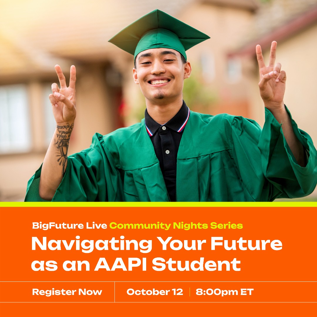jedfoundation's tweet image. Students &amp;amp; parents, do you have questions about college &amp;amp; career planning? Join us for a special @MyBigFuture Live Community Night event, Navigating Your Future as an AAPI Student.  Discover the opportunities for a brighter #BigFuture. Register today ➡️ bit.ly/3F6LiBm