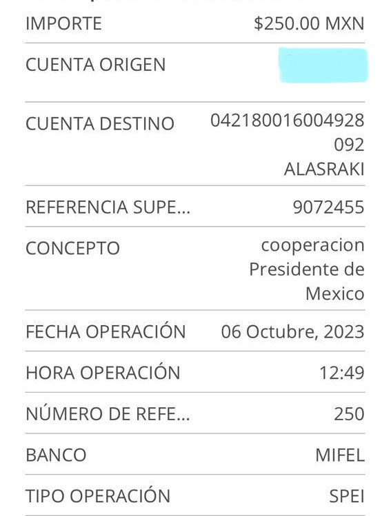 <a href="/carlosalazraki/">Carlos Alazraki</a>: como el presidente me lo solicitó, aquí está el depósito ofrecido. Es, de hecho, a nombre de los dos pues ambos defendemos y defenderemos la libertad de expresión, el derecho de réplica, la libre asociación y por ende, nada de censura. ¡Somos libres! Saludos y
