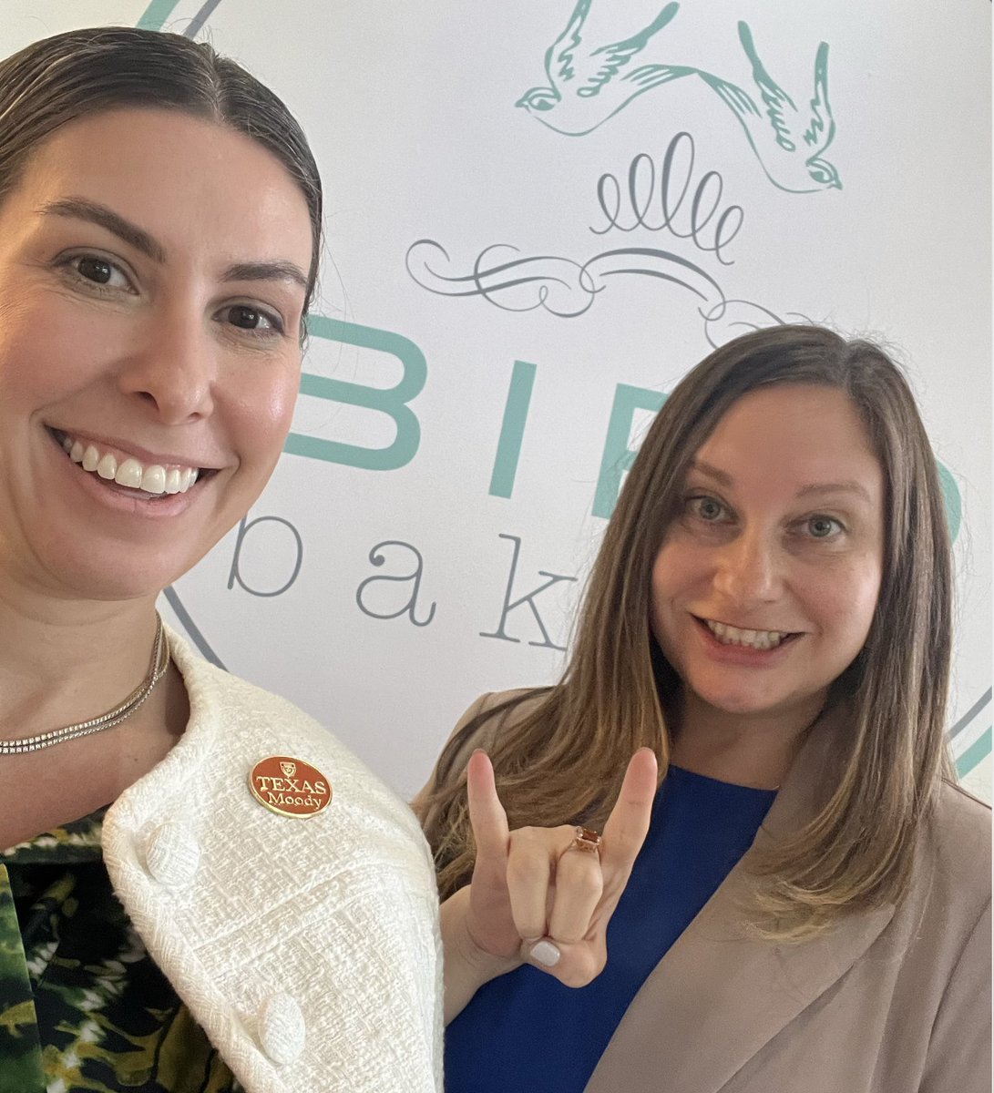 Our interim chief development officer, Virginia Anderson, and I met with friends of the college at @BIRDbakery in Dallas, owned by #TEXASMoody alum Elizabeth Chambers.