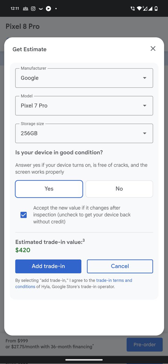 sandeep_k's tweet photo. @madebygoogle Value of my pixel 7 pro from last year pre order! 
Trying to understand why it's lower on Google then best buy! 

What do you recommend? https://t.co/Fm4WzL8vSA