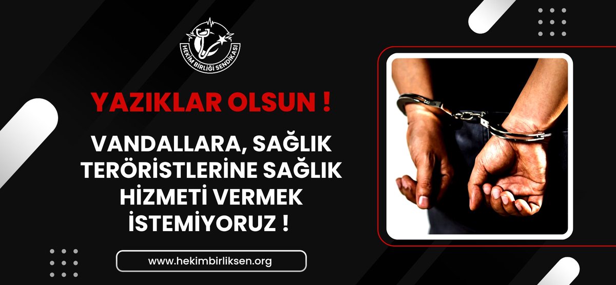 YAZIKLAR OLSUN !
Bir ülkede hekimler boğulma tehlikesi geçirecek biçimde darp ediliyor,  muayene odasında bayılıncaya, kalp krizi geçirinceye kadar şiddete maruz kalıyor! Bu ülke Türkiye Cumhuriyeti ! Bizim vatanımız ! Bu ülkenin doktorları bu muameleyi hak etmiyor ! 

Kocaeli’de