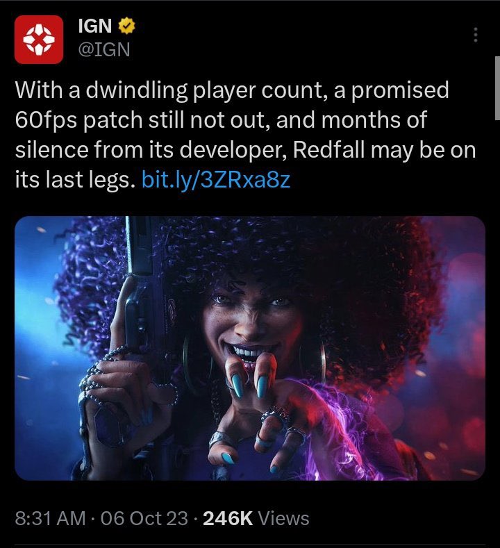 ✖️Astal✖️ on X: IGN quickly deleted their tweet after the 60fps patch came  for RedFall, no luck for them they posted their clickbait the same day the  patch came 🤣 #RedFall #60FPS #