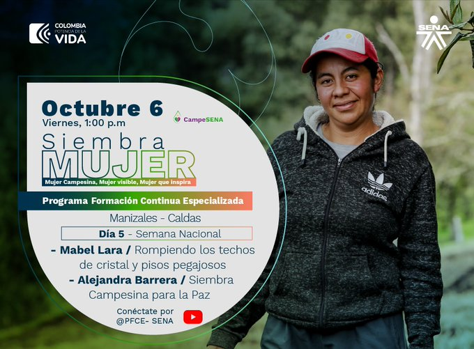 Asohosval's tweet photo. #ASOHOSVAL #EnEsteMomento  @SENA_Caldas y el #PFCE desde la ciudad de Manizales los invita a seguir participando de nuestro 5to y último día de la Semana Nacional 🍃 “Siembra MUJER”👩🏻‍🌾
Conéctate https://t.co/92iVcaTLiO
#SENAConLasEmpresas #CampeSENA💚 
@SENAComunica @RusbyVargas https://t.co/tPWYPUyrqe