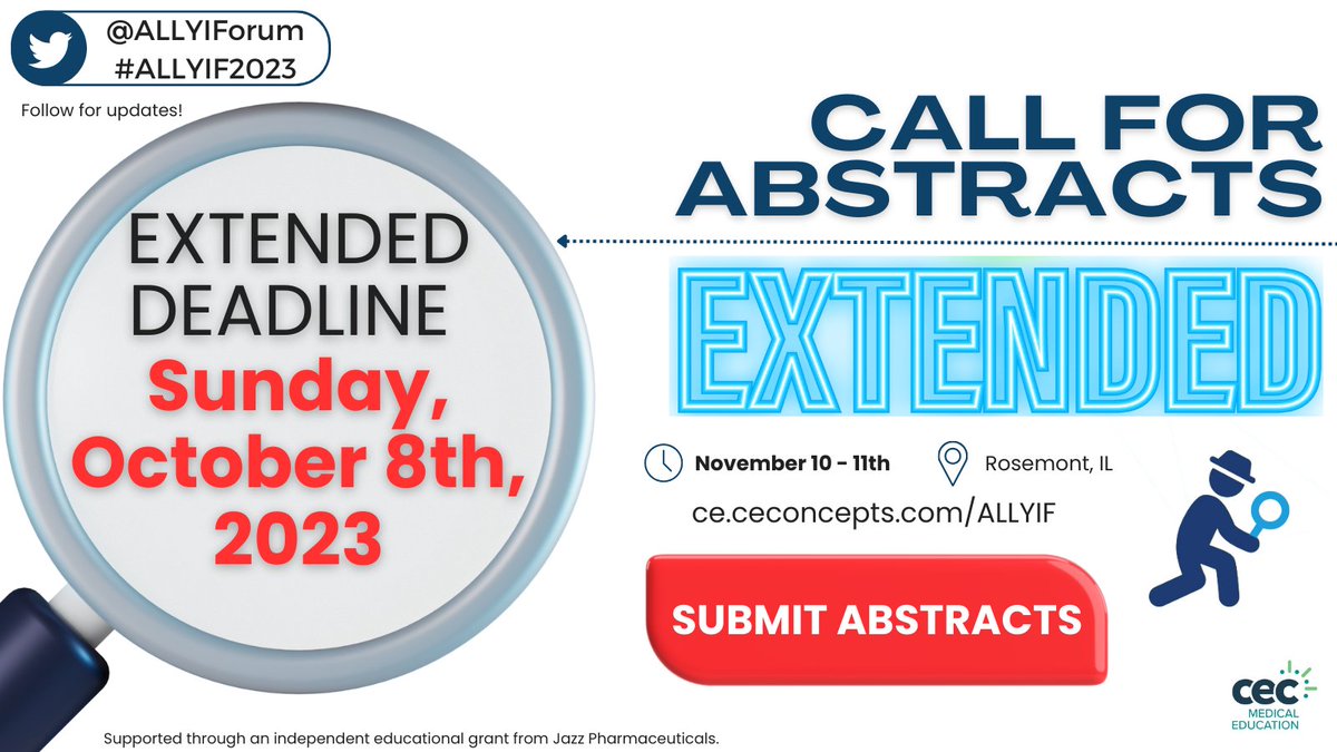 🚨 DEADLINE EXTENDED📷 Submit your abstract BY 10/8/23 for the #ALLYIF2023📷ce.ceconcepts.com/ALLYIF @ECurranMD @DrWendyStock @AyaOncologist #HematologyResearch #OncologyResearch
