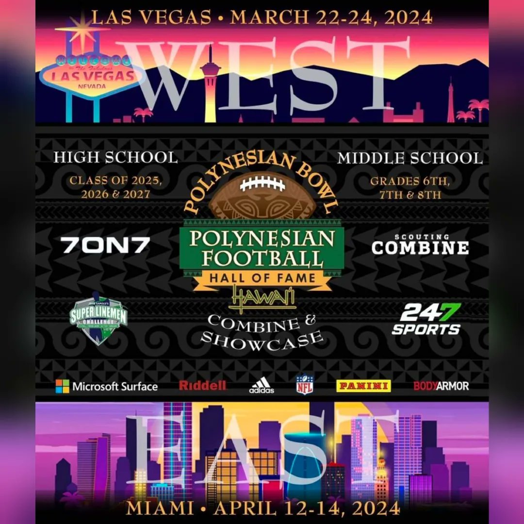 CoachTui's tweet image. Attn All High School and Middle School football athletes: The Polynesian Football Hall of Fame Combine and Showcase Camp locations for 2024. Las Vegas March 22-24. Miami Florida April 12-14. 
Register at: polynesianbowl.com/nationalcombine
