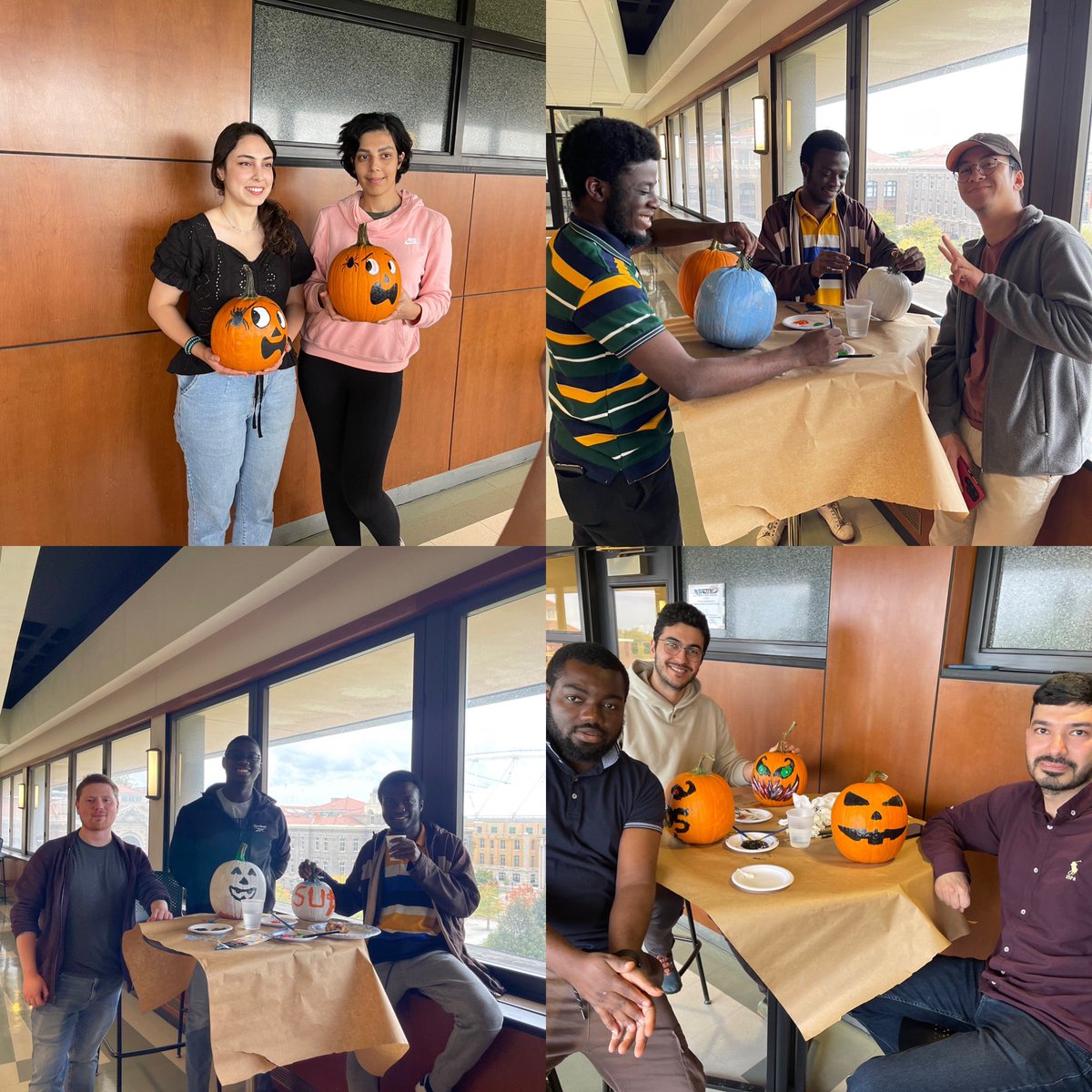 SyracuseBmce's tweet photo. BMCE graduate students taking a break from the labs to paint pumpkins today!  For some, it was their first time ever seeing a pumpkin. They may be Biomedical and Chemical Engineers, but they definitely have artistic traits too!  @EngineeringSU https://t.co/Xvd8wN7k6M