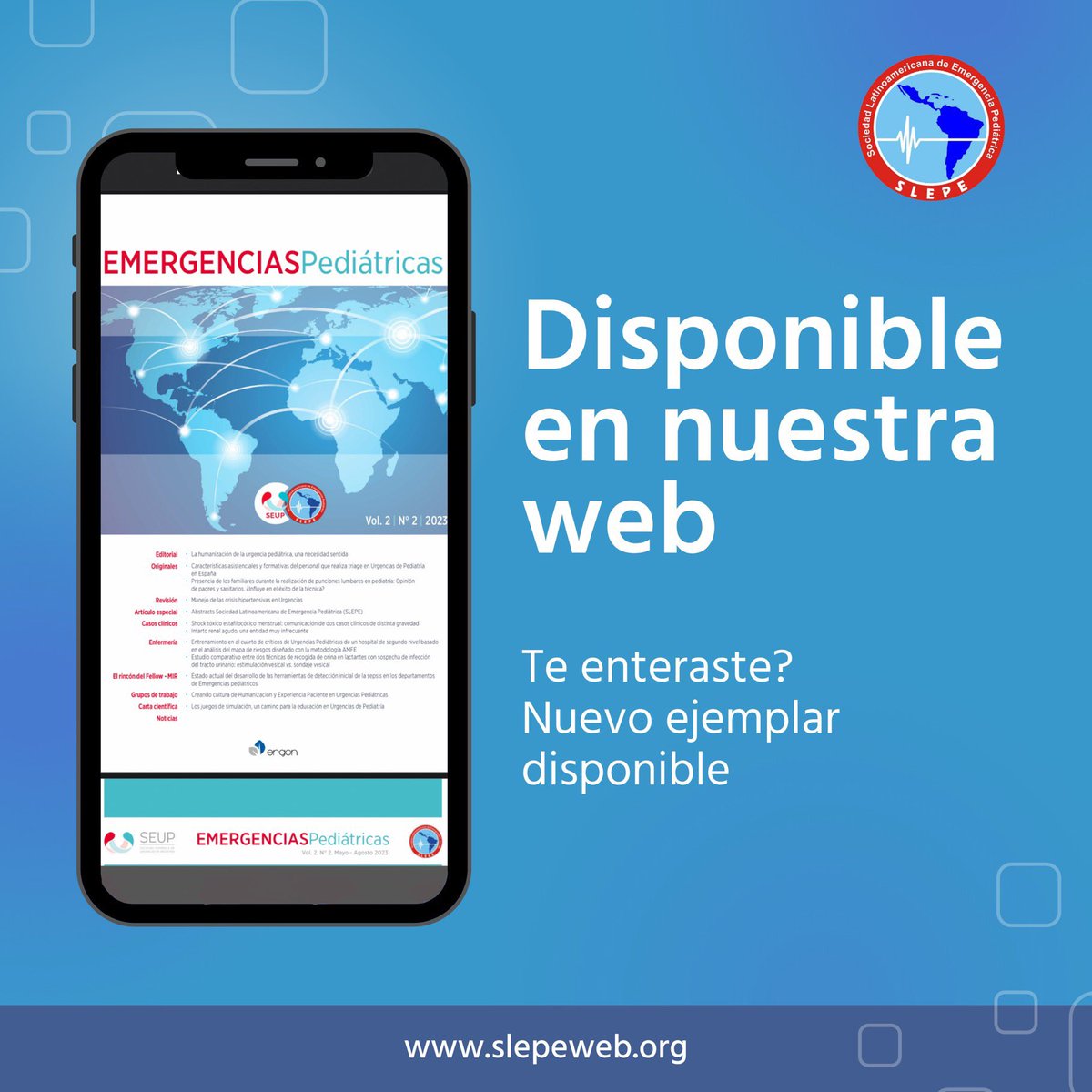 Ya está disponible en nuestra web un nuevo ejemplar de nuestra revista Emergencias Pediátricas! 📚

#slepe #slepelatam #emergenciapediatrica #nuevoejemplar