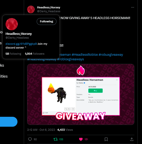 iq_alis's tweet photo. @Darky_Headless Done,
Good luck to everyone. headless is my dream item ive been playing roblox for a few years now
User: TPrxs
Gamepass: https://t.co/l8SpZqWGPc

Thank you for even doing this 🫶 https://t.co/jmunZ1Jgez