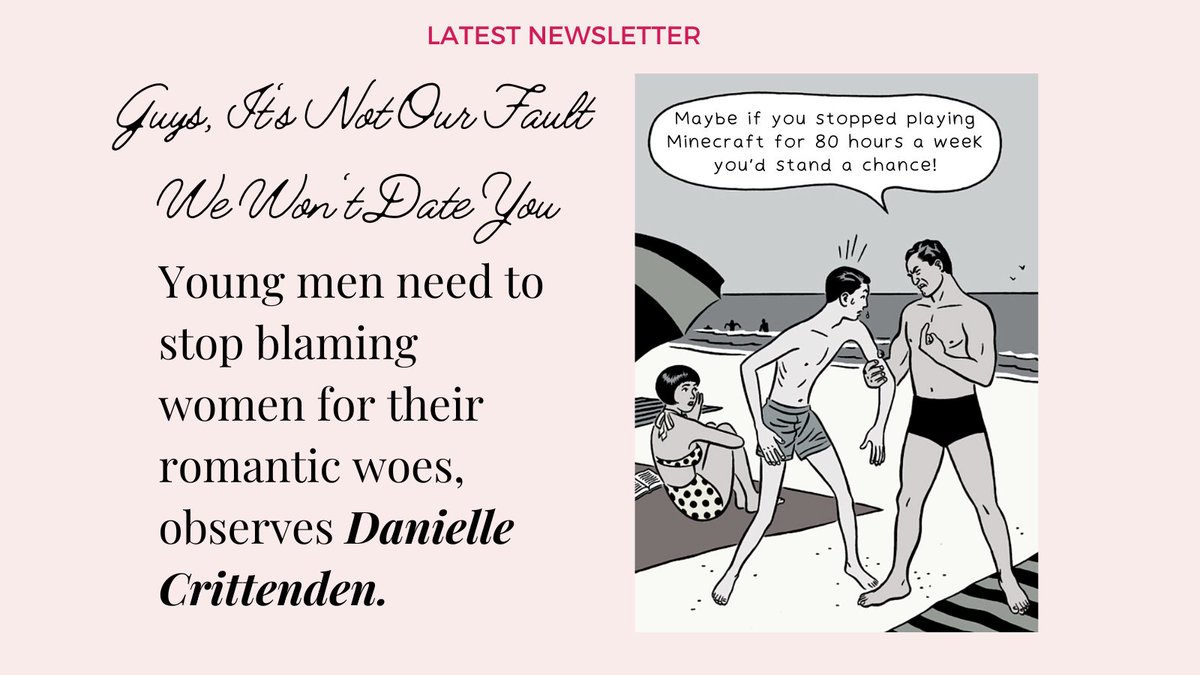 GUY'S, IT'S NOT OUR FAULT WE WON'T DATE YOU! We hear a lot these days about the issues facing young men. But dating is not any better for young women. Don't miss <a href="/DCrittenden1/">Danielle Crittenden Frum</a>  in latest @Substack
open.substack.com/pub/femsplaine…
#modernlove #datinglife #datingappssuck