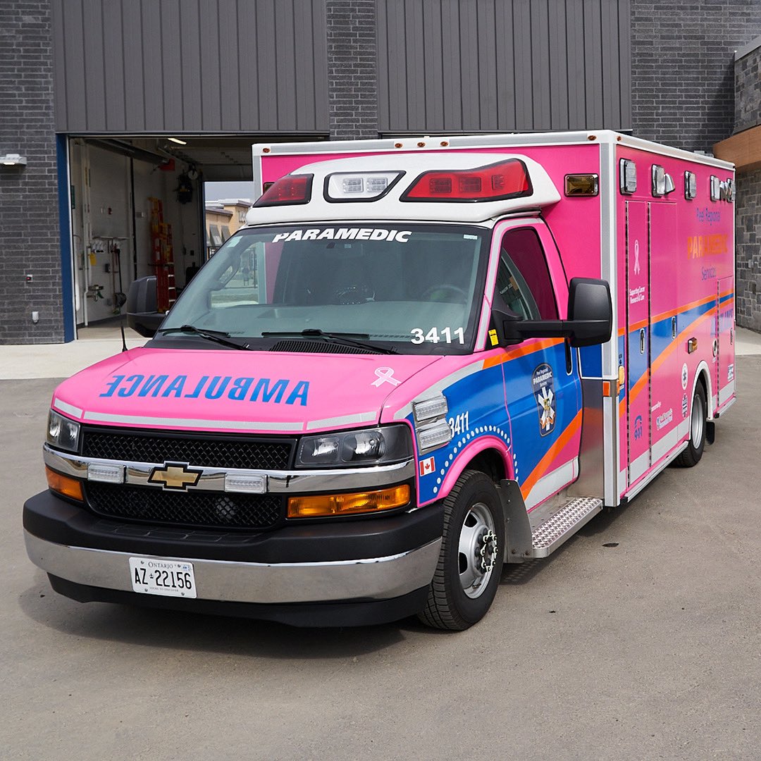 PRPS_Chief's tweet photo. This #BreastCancerAwarenessMonth Peel Paramedics wear pink to raise awareness and pay tribute to survivors and those who have lost their lives to this disease.   Get screened. Know the signs and symptoms. Early detection is key. https://t.co/vTccLmbBWl