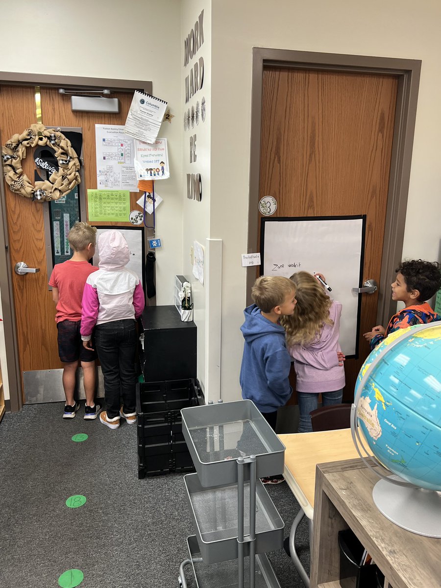 1st day using our vertical learning spaces from @thinkingclssrms! Wow, so much engagement &amp; thinking happening. It was great when they went to work independently on the next problem, they could still see others work displayed &amp; used their ideas to help them! #mathjoycps