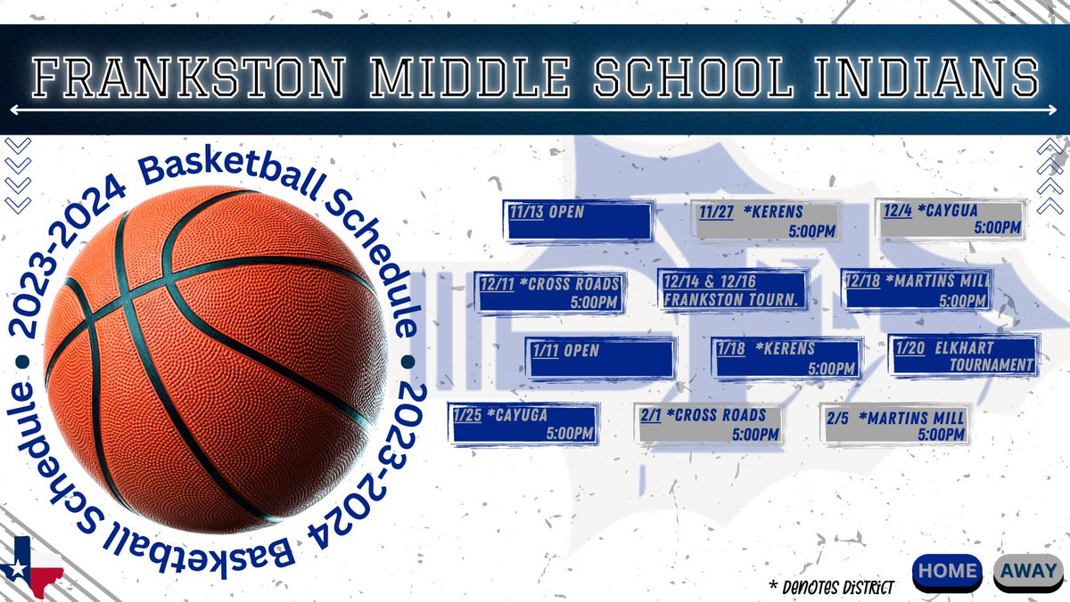 2023-2024 Middle School Basketball Schedules