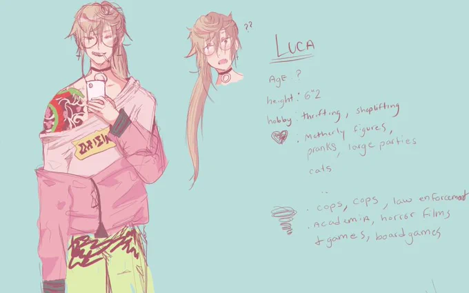 Oh it's #OCtober ? Meet Luca ! He's an emotionally stunted test tube baby who now works as an (unreliable) Door Dasher #OC