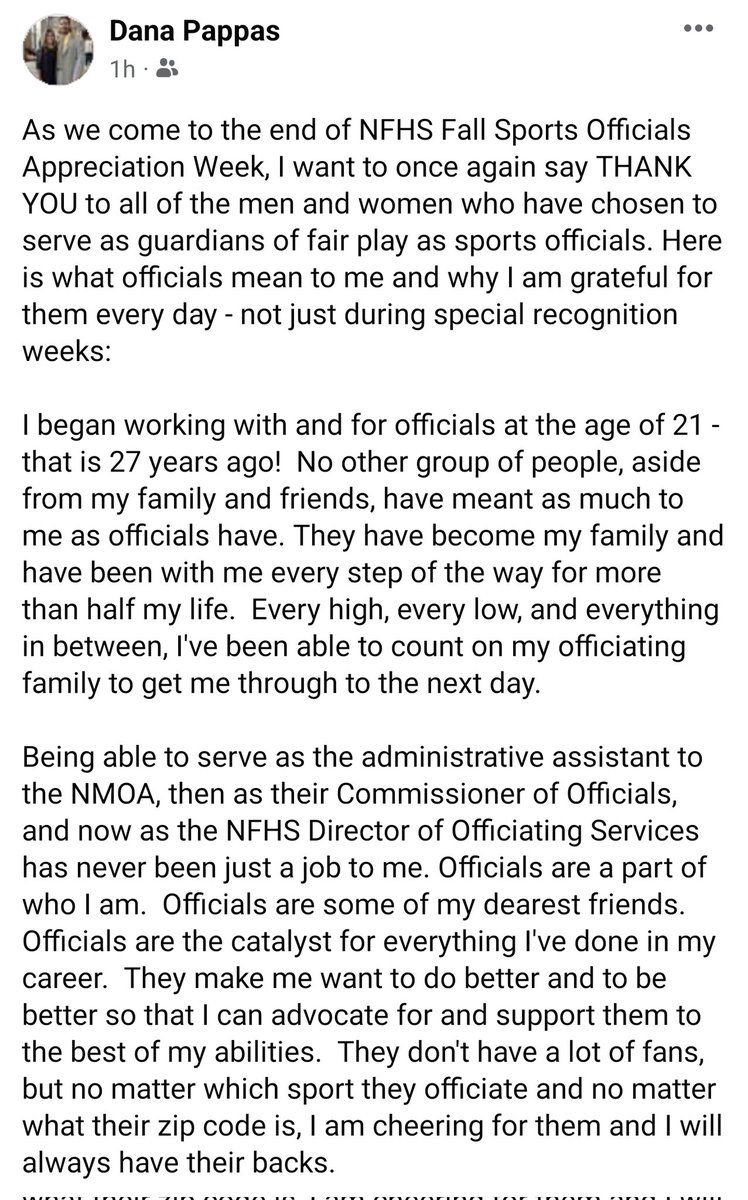 DanaPappasNFHS's tweet photo. My personal appreciation post for NFHS Fall Sports Officials Appreciation Week is too long for X, so I am including the screenshots of my gratitude below. #ThanksRef https://t.co/XmaU9FJcN2