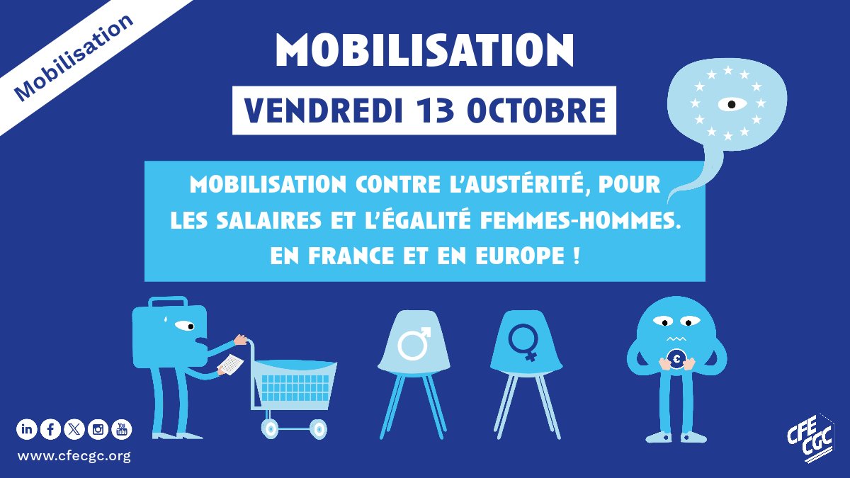 📢 Le pouvoir d'achat et l’augmentation des salaires, des pensions et des minimas sociaux sont toujours les revendications prioritaires pour le monde du travail. 
Le 13 octobre, en France &amp; en Europe, mobilisons-nous !

Où manifester près de chez vous ? 👉 13octobre.fr