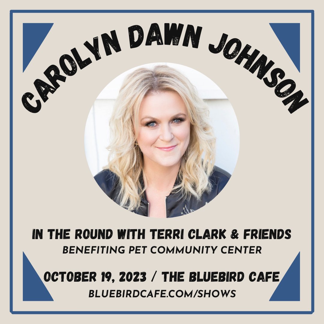 TerriClarkMusic's tweet photo. We’re taking over the @BluebirdCafeTN to raise money for the @PetCommunityCtr!! Excited to bring an all Canadian round to the iconic venue on October 19th… @MegPatrickMusic, @cdjmusic, @DericRuttan and myself. All for our furry friends! Tickets are on sale now! https://t.co/oDGLiAq1Rw
