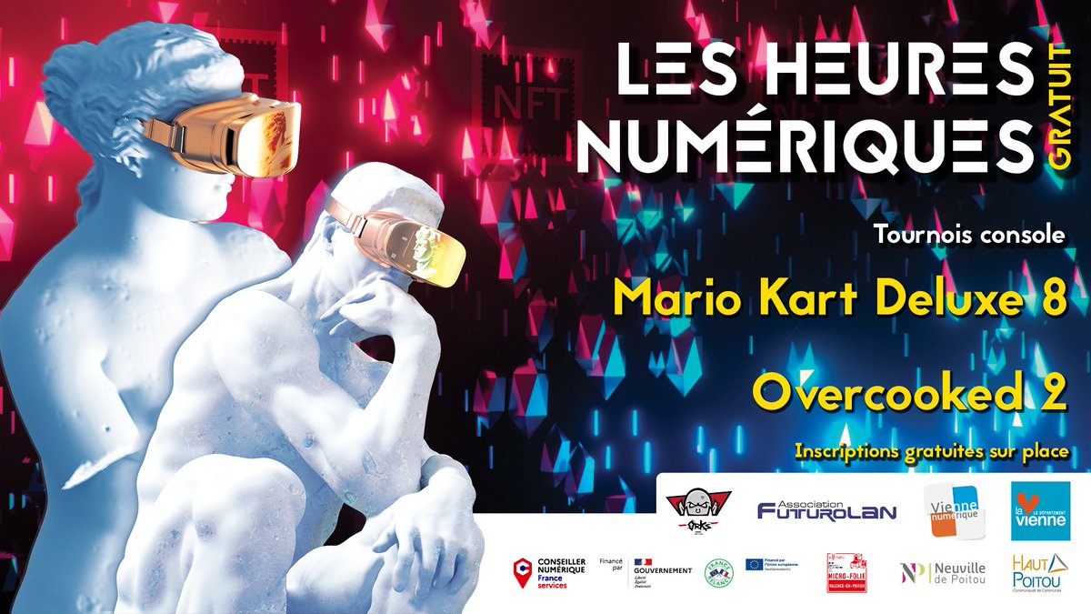 Du fun pour tous avec Overcooked 2 🧁 et Mario Kart 8 Deluxe 🏎️ à l'occasion des Heures Numériques de Neuville-de-Poitou le 15 octobre prochain !  

Inscriptions directement sur place ✍️ 

De superbes lots à remporter ! 🎁
  
💡 Infos sur lesheuresnumeriques.fr 

#LHN2023