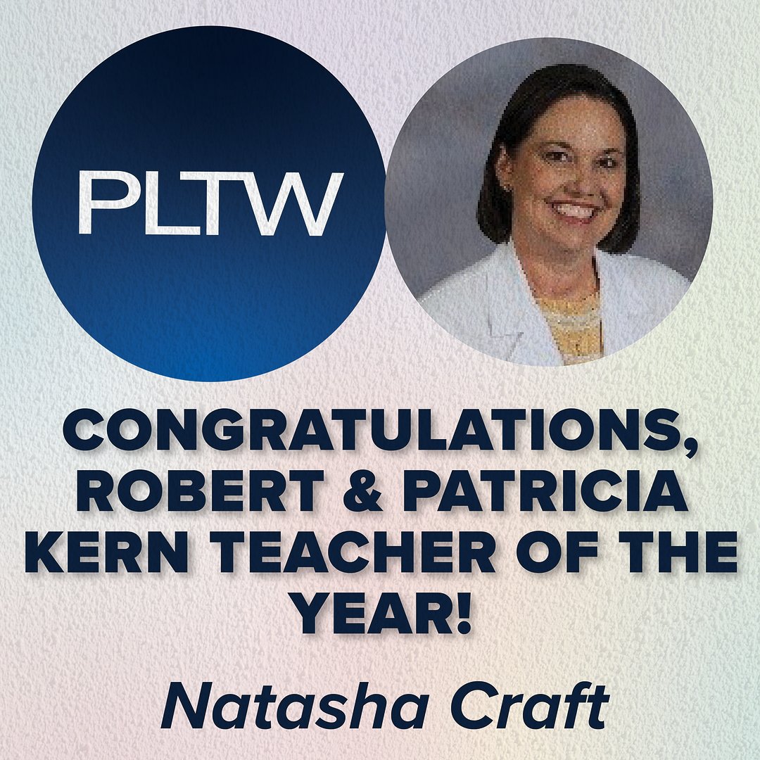 Congratulations to the Robert & Patricia Kern 2023-24 PLTW Teacher of the Year Natasha Craft, Pulaski Elementary School, Kentucky. To learn more about Natasha, please visit the 2023-24 PLTW National Award Winner Yearbook. bit.ly/3LPcjgi