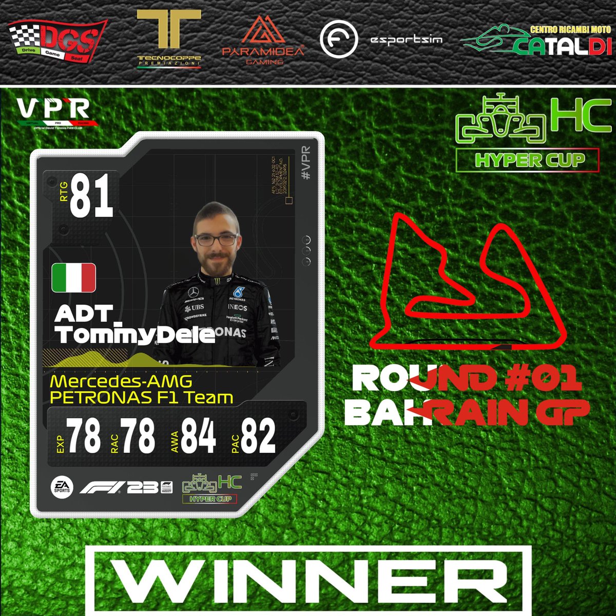 VPRofficialF1's tweet photo. Chiude la prima tornata stagionale in #BahrainGP della nuova era del #VPR la #HyperCup. Il pilota Mercedes conquista la prima vittoria stagionale con tanto di punto addizionale del giro veloce per lui, un esordio con HAT Trick da incorniciare. https://t.co/5gmpmoLYrp
