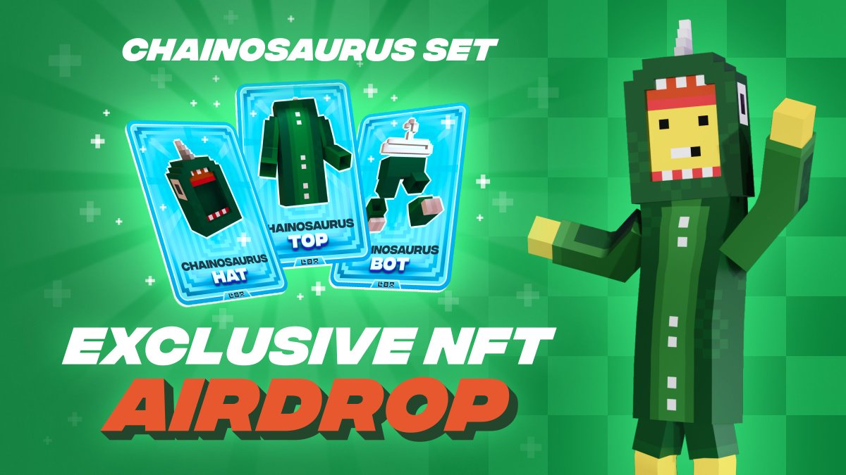 Exclusive Collaboration Airdrop!

🦖 Chainosaurus NFT Set 🦖

A limited NFT set that you can get ONLY in community events was born from this exciting collaboration with the incredible artist <a href="/bkvoxel/">bkvoxel</a> 👨‍🎨.

In order to get dinosaur armor 🦾 (this is kigurumi 🤫), you need to...

🌱
