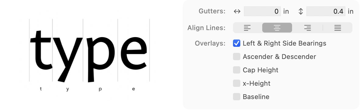 pnowelldesign's tweet photo. The new Font Proofer update also improves the Glyph Grid layout, letting you justify or align glyphs like lines of text and control exactly which metric lines to show (ex: only left and right side bearings). Many more improvements to Glyph Grid coming soon! https://t.co/f15JkYzxnB