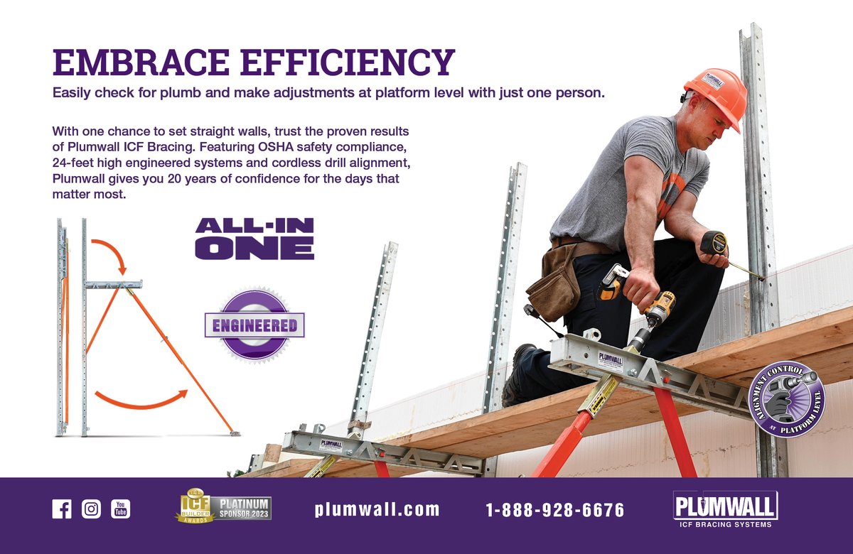 plumwall's tweet image. Easily check for plumb and make adjustments at platform level with just one person.

Get a quote today at 1-888-928-6676 or learn more at plumwall.com.

#icf #plumwall #insulatedconcreteforms #icfbracing