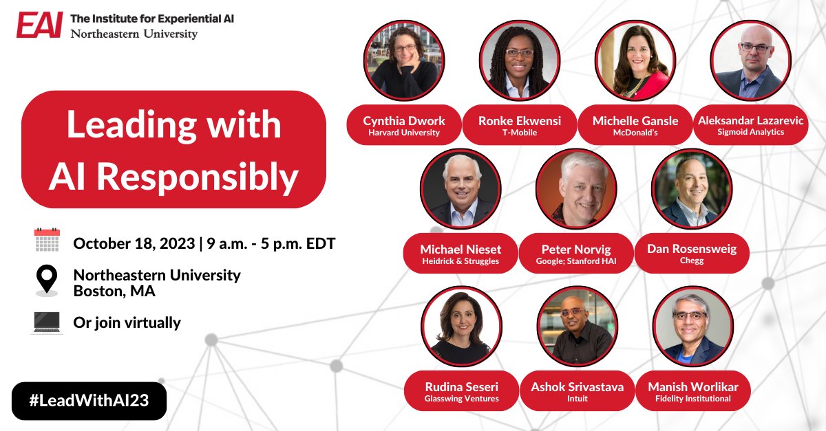 CAIO Summit (@caiosummit) on Twitter photo Join me at <a href="/Experiential_AI/">Institute for Experiential AI at Northeastern</a>'s annual #business conference, Leading with #AI Responsibly, in Boston or online.
Wednesday, October 18, 2023 from 9am-5pmEDT
At <a href="/Northeastern/">Northeastern U.</a> University, Boston and online
Register now: bit.ly/3PwEDFo
#LeadWithAI23 Join me at <a href="/Experiential_AI/">Institute for Experiential AI at Northeastern</a>'s annual #business conference, Leading with #AI Responsibly, in Boston or online.
Wednesday, October 18, 2023 from 9am-5pmEDT
At <a href="/Northeastern/">Northeastern U.</a> University, Boston and online
Register now: bit.ly/3PwEDFo
#LeadWithAI23