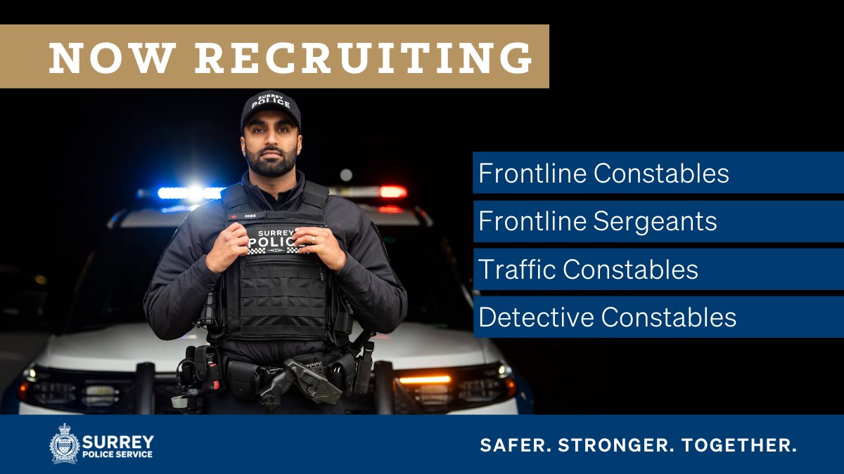 surreyps's tweet photo. It’s no secret that change is needed in policing to better support both the community and its police officers. We’re recruiting experienced police officers who want to be a part of a new era of policing. Apply today: https://t.co/oVVKCrm7EY #JoinSurreyPS https://t.co/YJbkUwRnn2