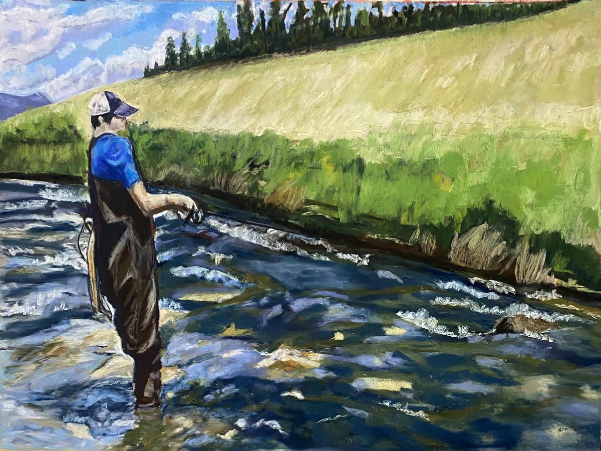 smillea26's tweet photo. Hi @hwinkler4real! My son Charlie loves fishing too! Here’s a painting I just completed of him on the Blue River in Breckenridge CO https://t.co/9OaCnVgxjd