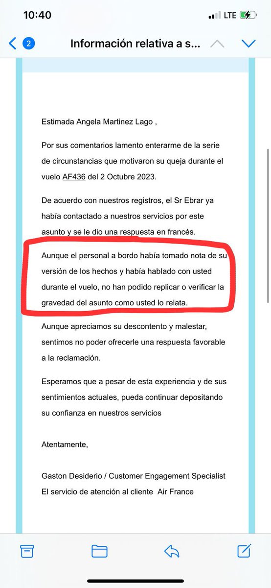 AngelaMartinezL's tweet photo. @airfrance Esto quiere decir que la tripulación dice que estoy mintiendo. @AirFranceFR @airfrance @AerocivilCol @sicsuper https://t.co/Lo3II0cbr9