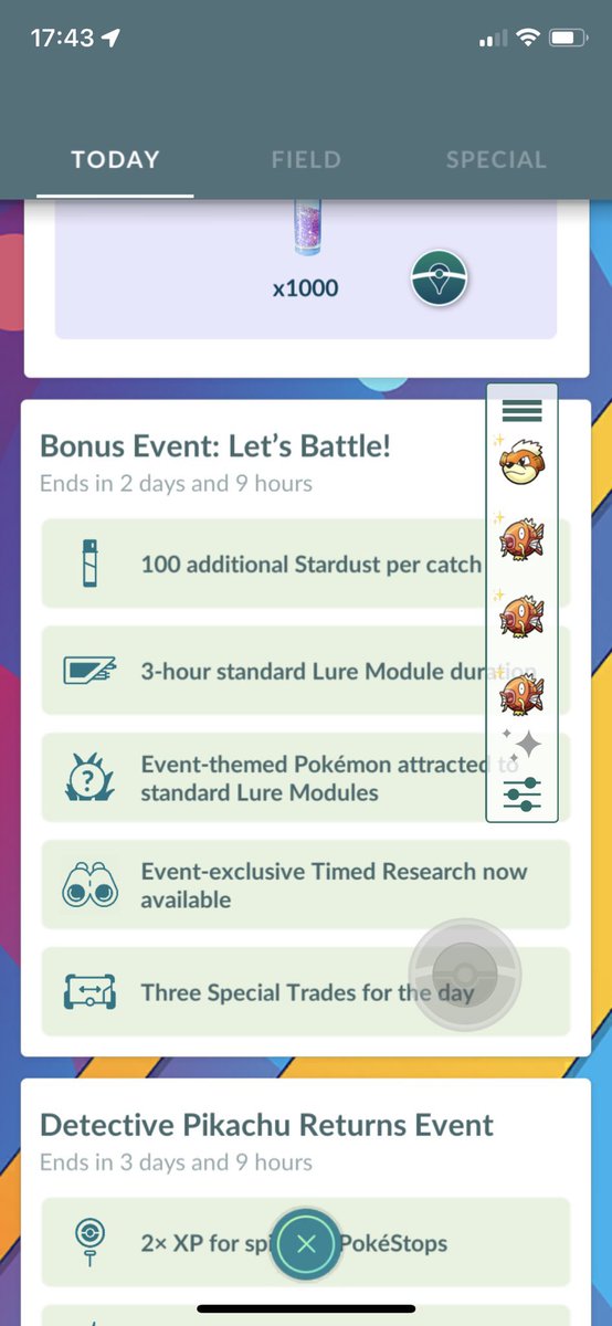 Regional event in pokemon go!

1.Go battle themed pokemons
2. 100 extra stardust per catch
3. 3 special trades in a day

40.6918341, -89.5940933

Rt ❤️