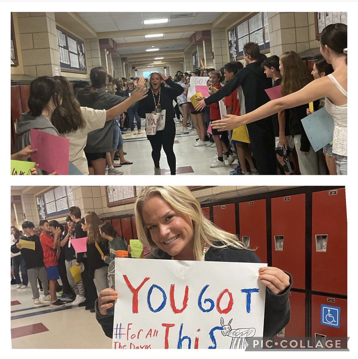 TeamUnitedWMS's tweet photo. Students on Team United gave a spirited send off to one of own today! Good luck to Ms. Grigely as she heads to Chicago to crush the marathon on Sunday! 🏃‍♀️🥇👊🏻#yougotthis #simplythebest #WilsonUnited https://t.co/jCUWDbb5Ap