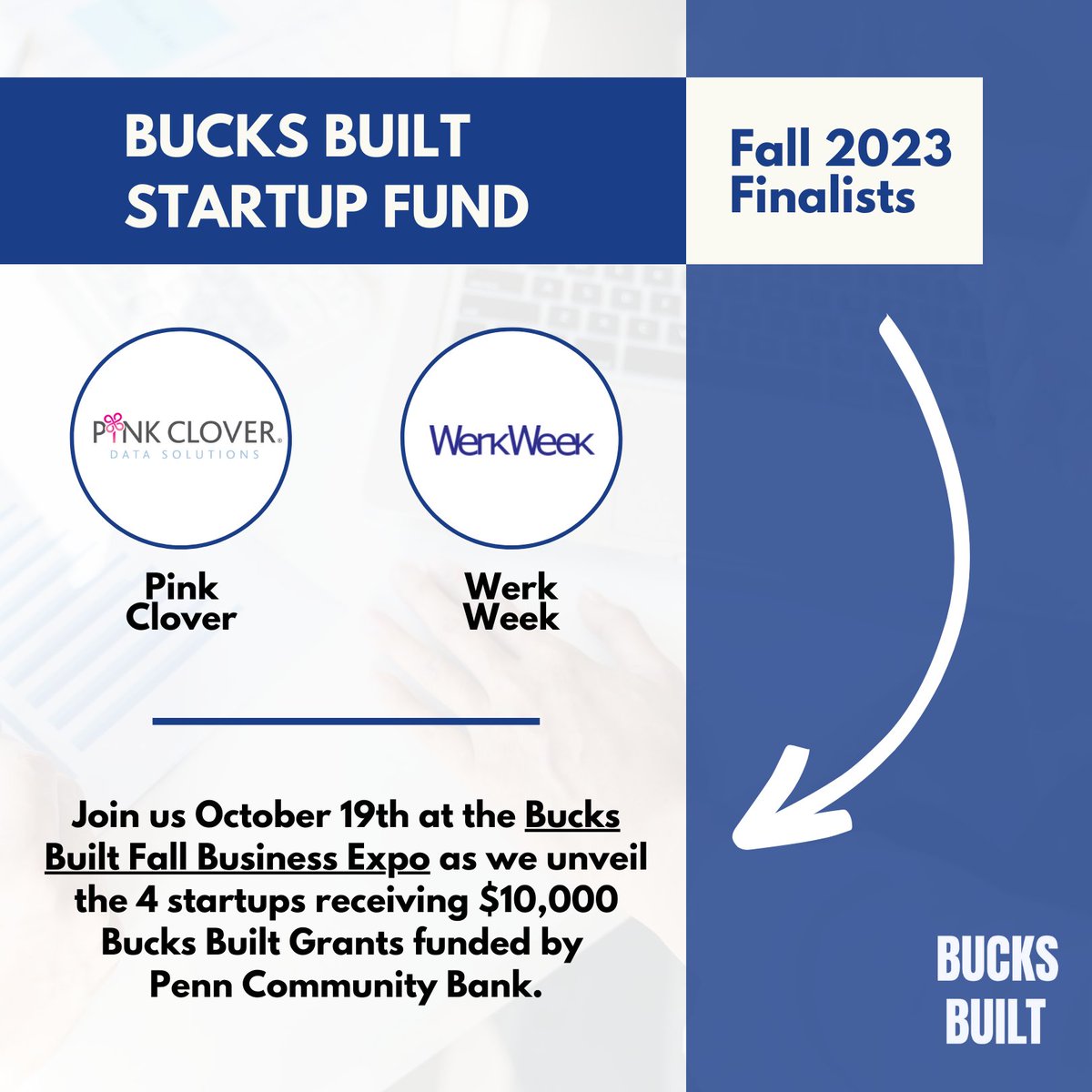 We're thrilled to introduce our 8 finalists for the Bucks Built Startup Fund's Fall 2023 Round.

Mark your calendars for the Bucks Built Fall Business Expo on October 19th at Bucks County Community College, where we'll announce the 4 recipients of the $10,000 grants! 💰