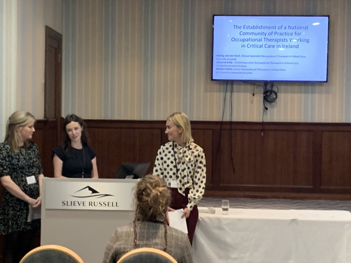 Well done Aisling vanderWalt, Johanna Kelly and Rachel Collins, who presented #AOTI2023 about the formation of the national community of practice of critical care occupational therapist.