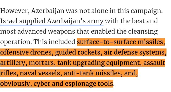 Durch Lieferungen von Hightech-Waffen in Milliardenhöhe nach #Aserbaidschan ist #Israel Komplize der ethnischen Säuberung in #Bergkarabach.

Zwei Drittel der Waffen nach 🇦🇿 stammen aus 🇮🇱 (2018-2022).