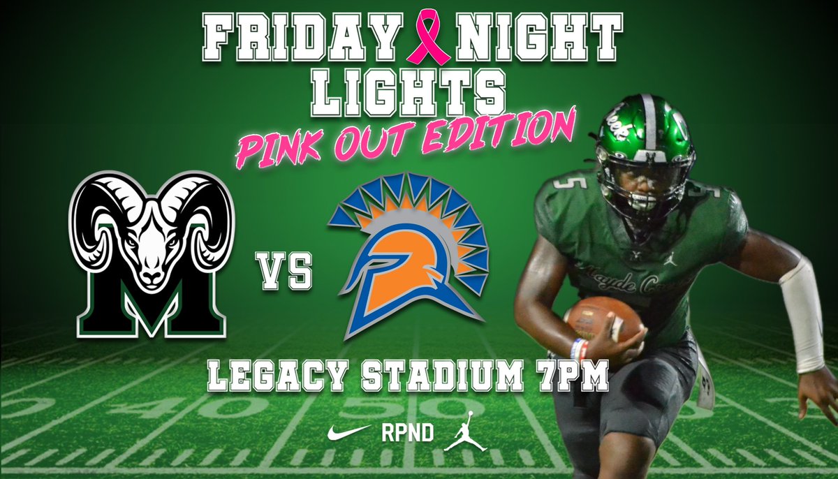 It’s Gameday! Tonight we face off against Seven Lakes in a huge district battle it is also our annual Pink Out game and Junior High Night! Let’s show up and show out and takeover Legacy Stadium tonight! @MCHS_Rams @MCHSAthleticDep @theramrowdies @CoachJensen3 #TheCreekIsRising