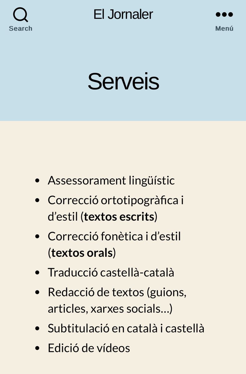Meritxelllavall's tweet image. Els serveis que ofereixo com a freelance. Si algú està interessat, em pot enviar un missatge privat. Moltes gràcies i bon cap de setmana a tots! 🪻🌿
eljornaler.com