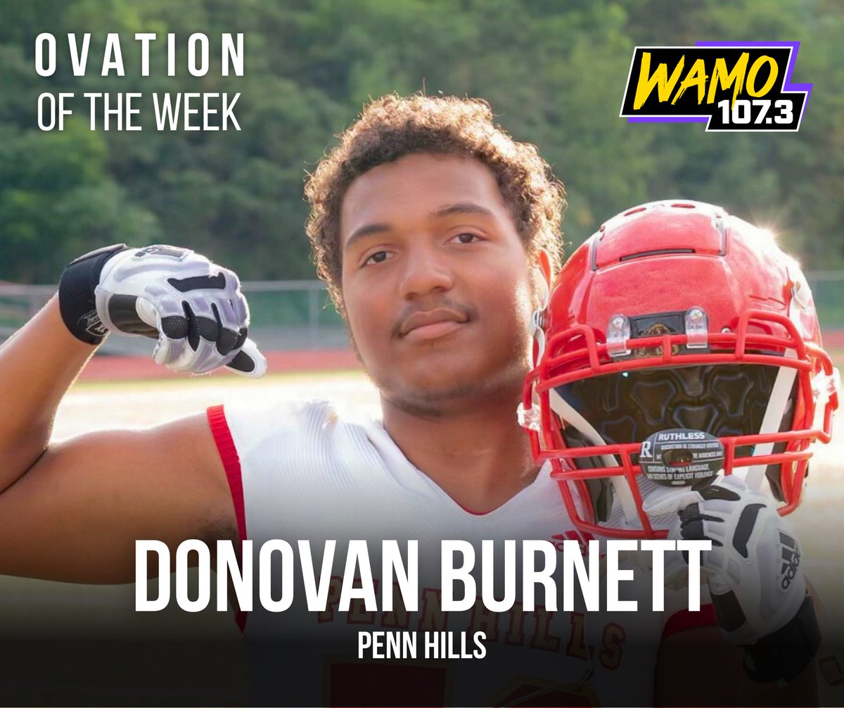WAMO1073PGH's tweet photo. Congratulations to Ovation of the Week honoree… Donovan Burnett‼️

Nominated by his mom Daina, Donovan was diagnosed with autism &amp; starts both ways on the Penn Hills football team. Donovan also volunteers in the community &amp; excels in the classroom! https://t.co/DfwKAscaME