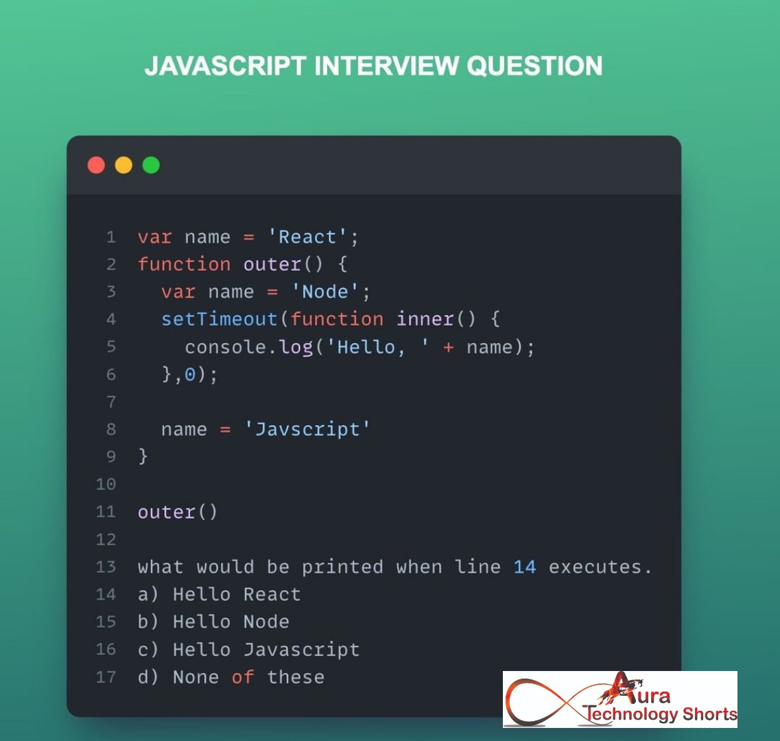 Auratechno72007's tweet image. Quiz time
..............
#JavaScriptQuiz, #JSQuiz, #JavaScriptQuestions, #JSQuestions, #CodingQuiz, #ProgrammingQuiz, #TechQuiz, #CodingQuestions, #ProgrammingQuestions, #TechQuestions