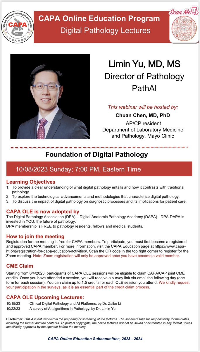 Chinese American Pathologists Association (@capa_comm) on Twitter photo 📢 Save the date. On 10/08/2023 at 7:00 PM ET, Dr. Limin Yu, Director of Pathology at PathAI, will delve into the Foundation of Digital Pathology as part of our Digital Pathology Seminar Series, hosted by Dr. Chuan Chen. <a href="/DrChuanChen/">Chuan Chen, MD PhD</a> More info below. #digipath #PathTwitter 📢 Save the date. On 10/08/2023 at 7:00 PM ET, Dr. Limin Yu, Director of Pathology at PathAI, will delve into the Foundation of Digital Pathology as part of our Digital Pathology Seminar Series, hosted by Dr. Chuan Chen. <a href="/DrChuanChen/">Chuan Chen, MD PhD</a> More info below. #digipath #PathTwitter