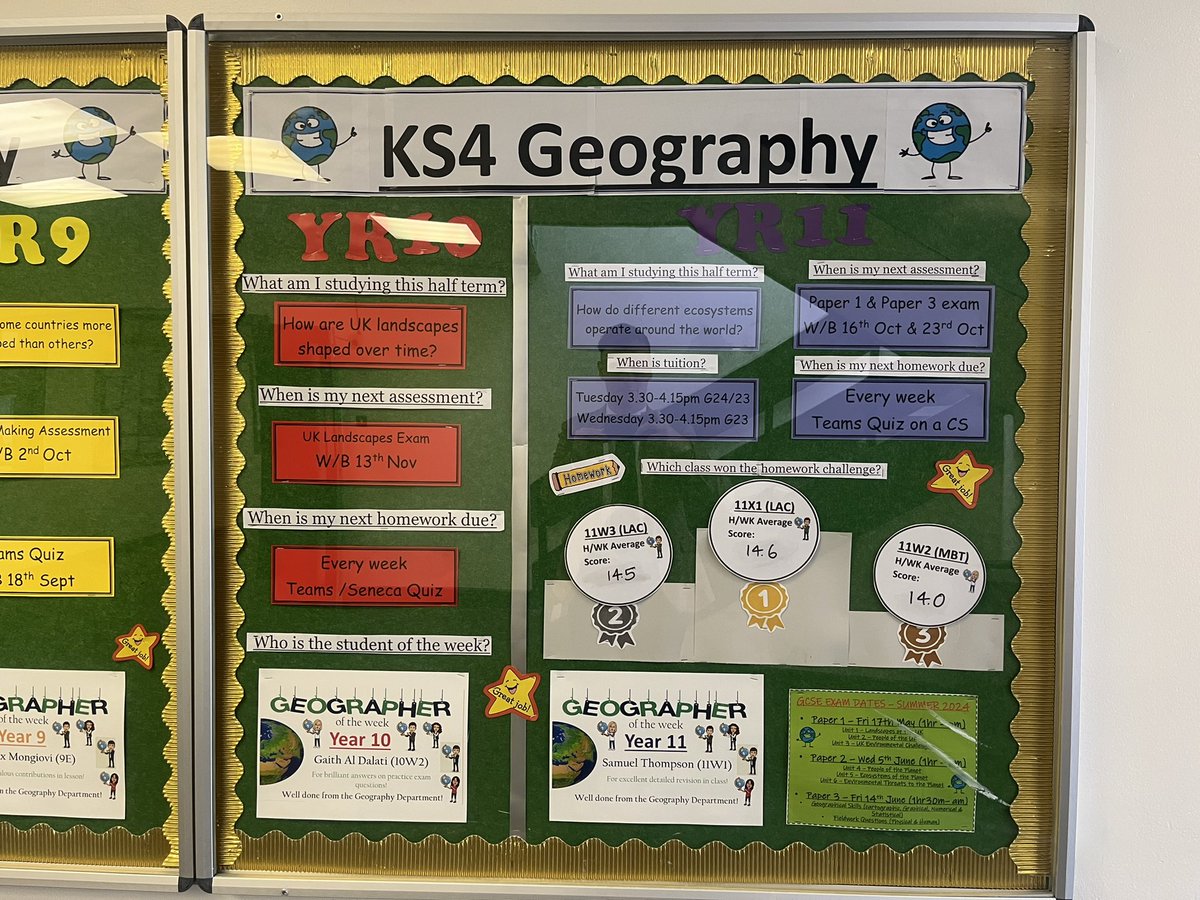 AldersleyGeog's tweet photo. A big shoutout to our Geographers of the week! As we head towards the end of the first half-term, please ensure you’re aware of when your exams are!🌎⭐️ https://t.co/DfPUtPNZom